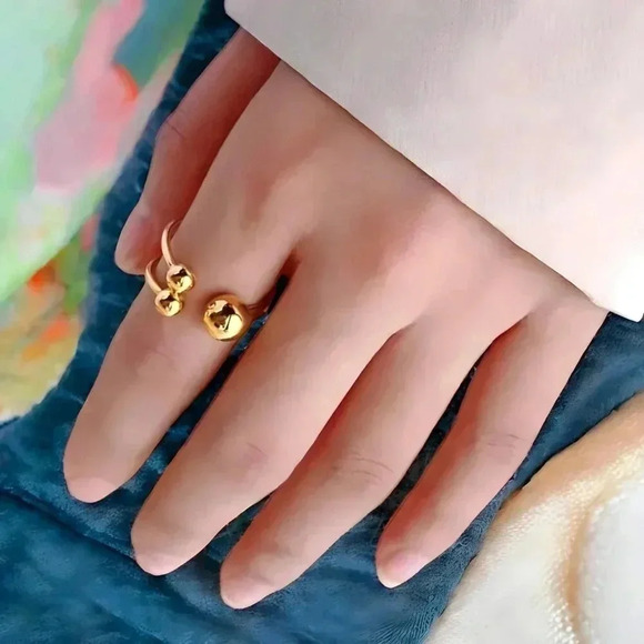 18K Gold Plated Adjustable Triple Beads Stainless Steel Statement Ring 💍✨ - Picture 6 of 11